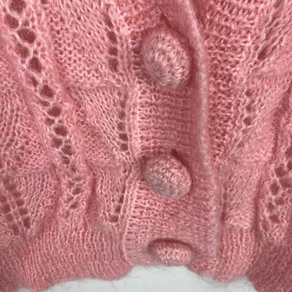 Vintage Gerard Works Pink Open Weave Short Knit Mohair Blend Cardigan Small - Picture 5 of 9